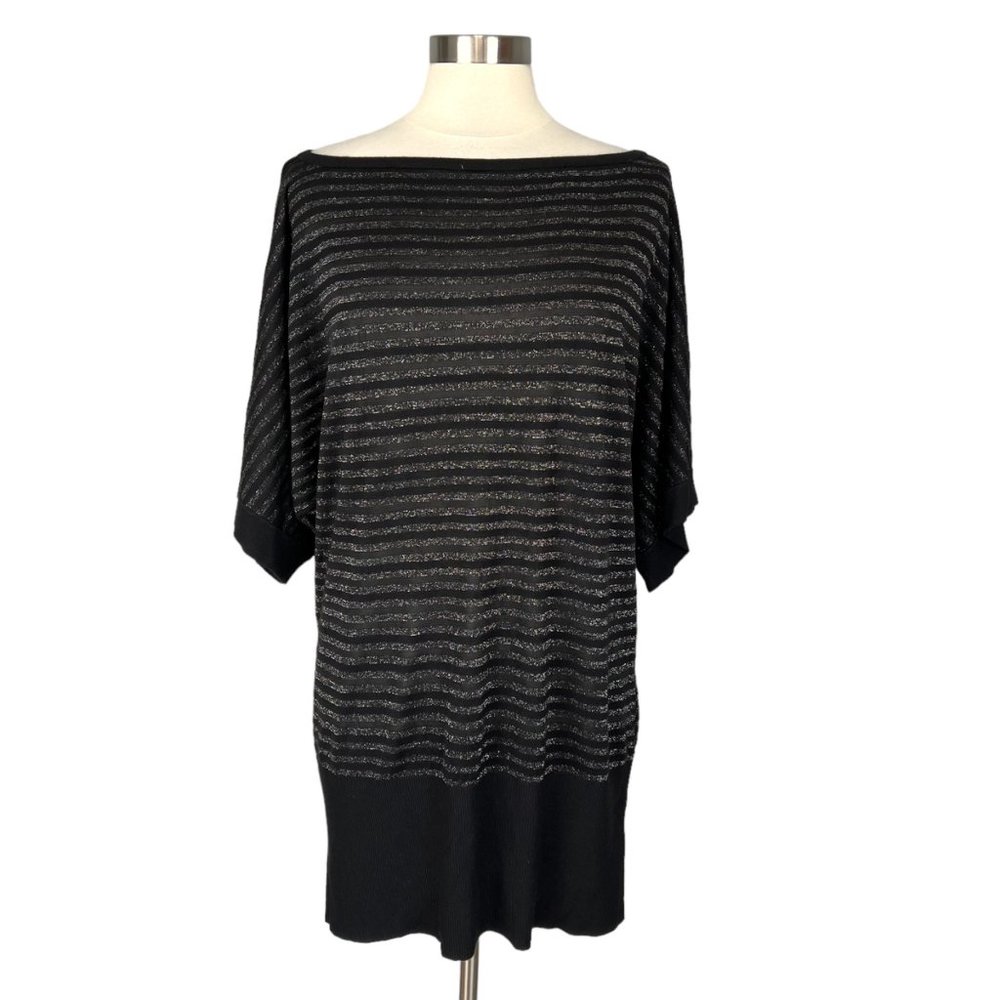 White House Black Market Metallic Stripe Tunic Sweater Batwing WHBM size XL